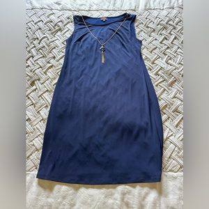 Navy sheath dress with attached necklace. Size M